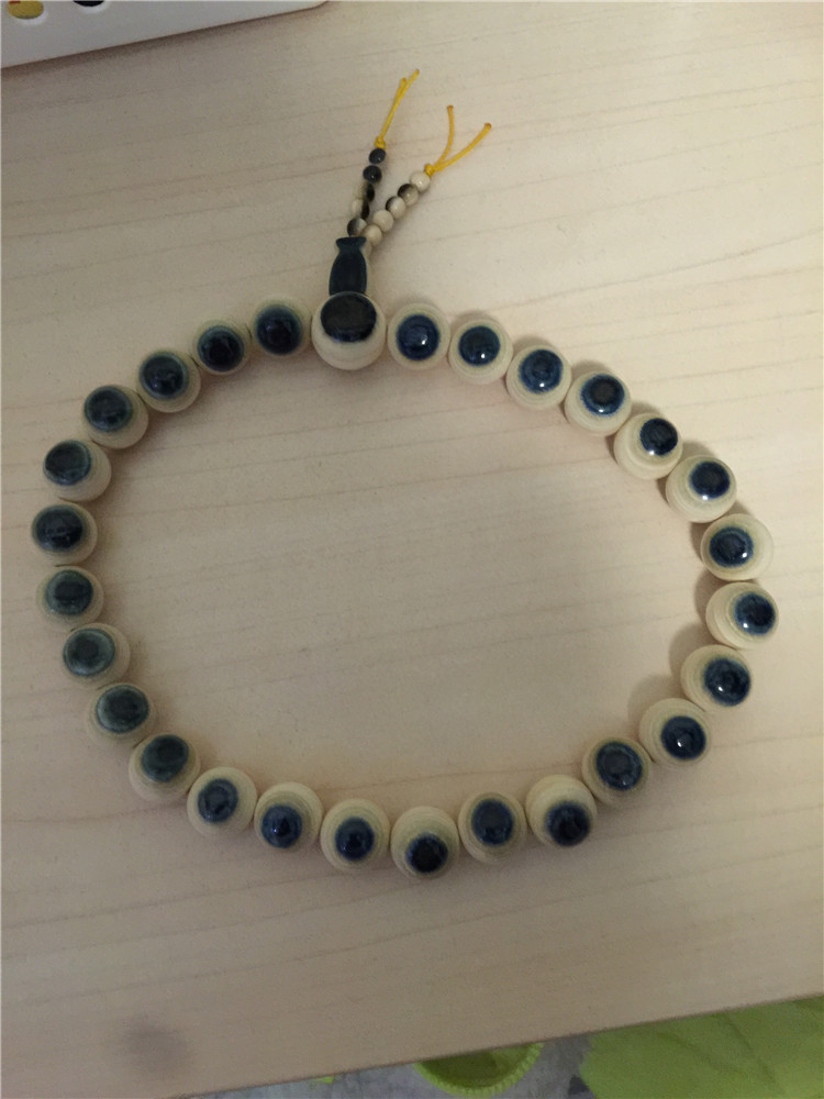 猛犸象牙16mm蓝眼睛手串28颗蓝皮圆珠