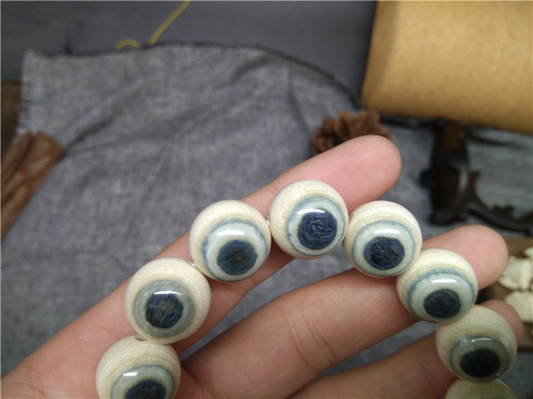 猛犸象牙1.6蓝眼睛手串博物馆收藏级别蓝眼睛手串
